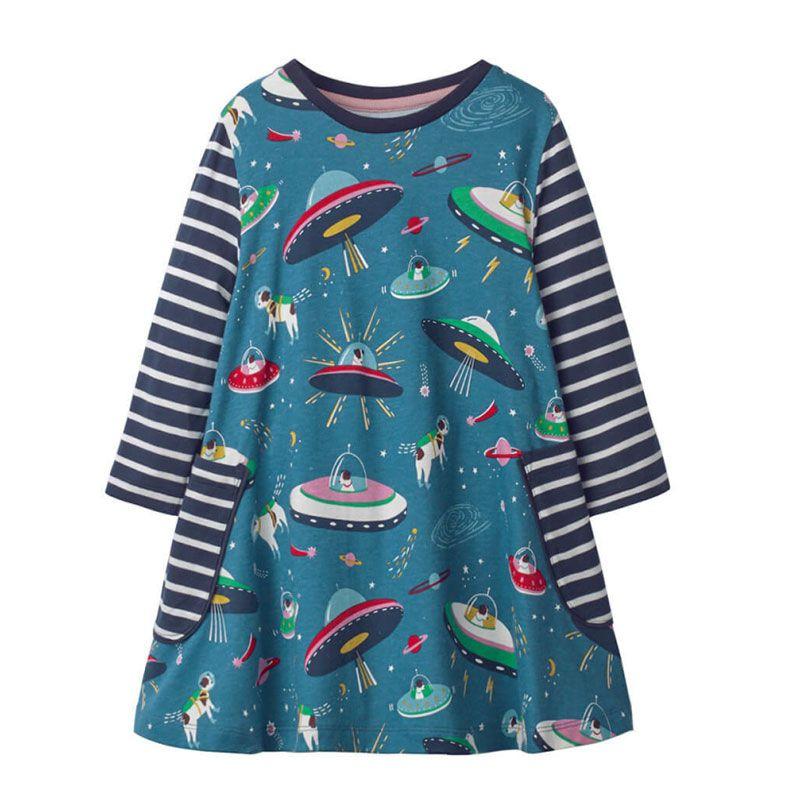 Girl Cotton Fancy UFO Print Patchwork Dress