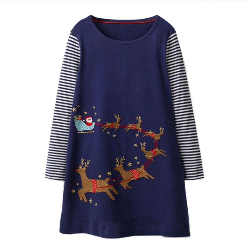 New Arrival Girl Christmas Elk Print Patchwork Dress