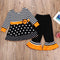 2 Pcs Set Girl Halloween Patchwork Black Orange Tops And Pants