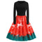 Hot Sale Women Round Collar Long-sleeve Defined Waist Christmas Swing Dress