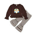 2 Pcs Set Thanksgiving Day Baby Girl Turkey Print T-shirts And Stripe Pants