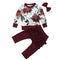 3 Pcs Set Baby Girl Bright Flower Print Round Neck Tops And Ruffle Design Pants With Headband