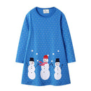 Hot Sale Girl Cotton Christmas Snowman Pattern Dress