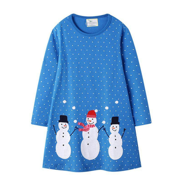 Hot Sale Girl Cotton Christmas Snowman Pattern Dress