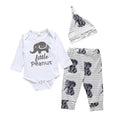 3 Pcs Set Baby Boys Elephant Print Bodysuits And Pants And Hat