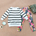 2 Pieces Set Girl Stripes Print Long Sleeves Tops And Floral Print Pants