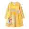 Girl Cotton Simple Style Yellow Print Long Sleeves Dress