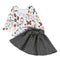 2 Pieces Set Girl Flower Print Long Sleeves Tops And Bowknot Design Skirts