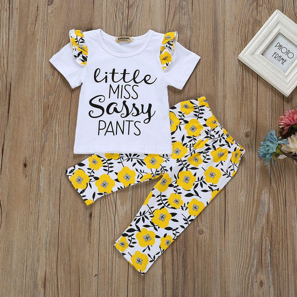 2 Piece Set Baby Girl Letter Print  T-shirts And Floral Pants