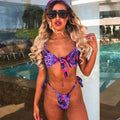 Women Sexy Leopard Print Knotted Two-pieces Bikini Swimwear