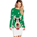 New Arrival Women Long-sleeve Round Collar Christmas Print Bodycon Dress