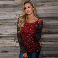 Hot Sale Patchwork Design Women Christmas Polka Dot Print T-shirt