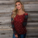 Hot Sale Patchwork Design Women Christmas Polka Dot Print T-shirt