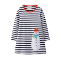 Casual Girl Cotton Snowman Pattern Long Sleeves Dress