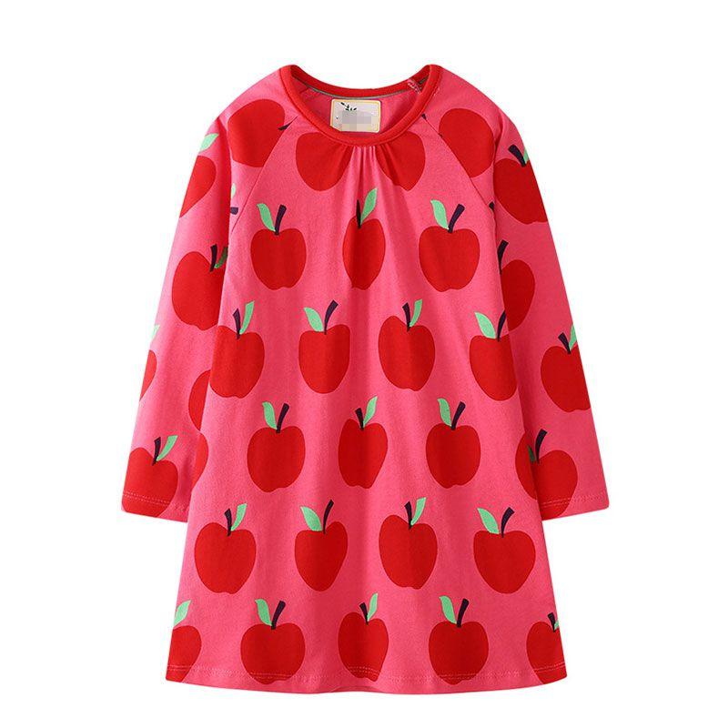 Cute Girl Cotton Red Apple Print Casual Dress