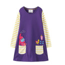Girl Cotton Patchwork Animals Design Long Sleeves Casual Dress