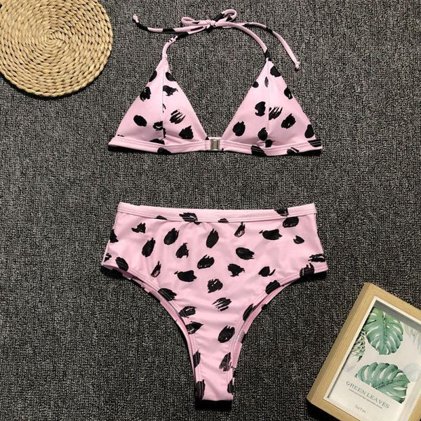 Women Sexy Leopard Print High-waisted Two-piece Tankini Swimwear