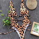 Women Sexy Crossed Hollow Animal Print One-piece Swimwear