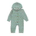 One Piece Baby Infant Cotton Green Print Button Hooded Jumpsuit