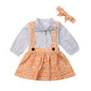 3 Pcs Set Baby Girl Dot Print Lace-up Blouse And Floral Print Skirt Overall With Headband