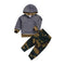 2 Pcs Set Baby Boys Stripes Print Long Sleeves Hoodies And Camouflage Print Pants