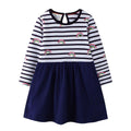 Girl Cotton Patchwork Strip Rainbow Print Round Neck Dress