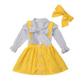 3 Pcs Set Lovely Girl Dot Print Bowknot Design Blouse And Yellow Skirt Overall And Headband