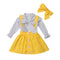 3 Pcs Set Lovely Girl Dot Print Bowknot Design Blouse And Yellow Skirt Overall And Headband