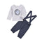 2 Pcs Set Casual Boys Round Neck Clock Print T-shirt And Pure Color Overall