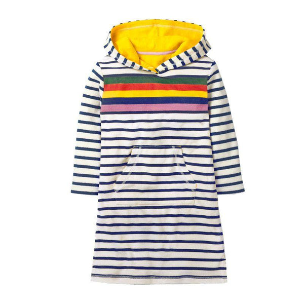 Girl Rainbow Color Striped Hooded Dress