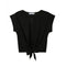 Women Fashion Round Collar Hem Knotted Design Solid Color Crop Top