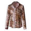 Women Fashion Lapel V Neck Tiger Print OL Style Blouses