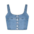 Women Fashion Sexy Metal Single-breasted Figure Flattering Denim Cropped Camisole