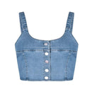 Women Fashion Sexy Metal Single-breasted Figure Flattering Denim Cropped Camisole