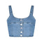 Women Fashion Sexy Metal Single-breasted Figure Flattering Denim Cropped Camisole