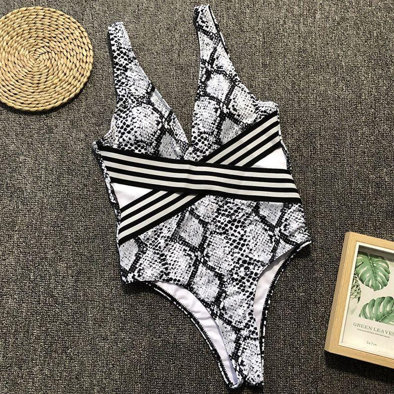 Women Hot Sale Stripes Pattern Hollow Design One-piece Swimwear