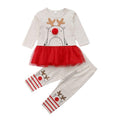 2 Pcs Set Baby Girl Cute Christmas Elk Print Tutu Patchwork T-shirt And Pant