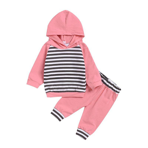 Baby Infant Toddler Stripes Print Patchwork Hoodies And Pants