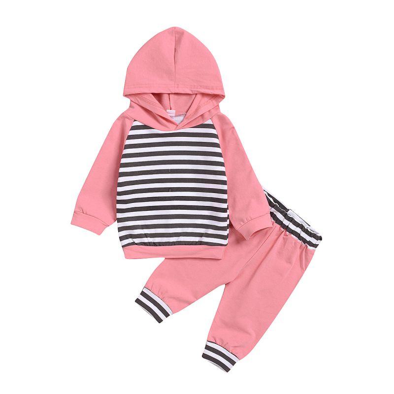 Baby Infant Toddler Stripes Print Patchwork Hoodies And Pants