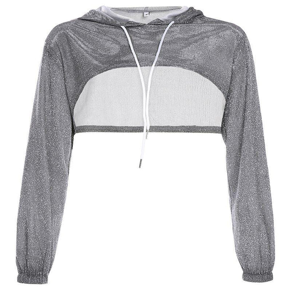 Women Fashion Sexy Cut-out Long-sleeve Shining Cropped Hoodies