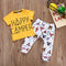 2 Pcs Set Baby Boy Yellow Print Short Sleeve Tees And Animals Print Pants