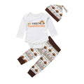 3 Pcs Set Baby Infant Toddler Cotton Thanksgiving Day Turkey Print Bodysuits And Pants With Hat