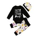 3 Pcs Set Baby Infant Toddler Cotton Halloween Letter Print Bodysuits And Pants With Hat