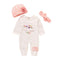 3 Pcs Set Baby Girl Cotton Letter Print Long Sleeves Jumpsuit With Hat And Headband