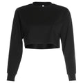 Women Fashion Long-sleeve Solid Color Casual Cropped Sweatshirt