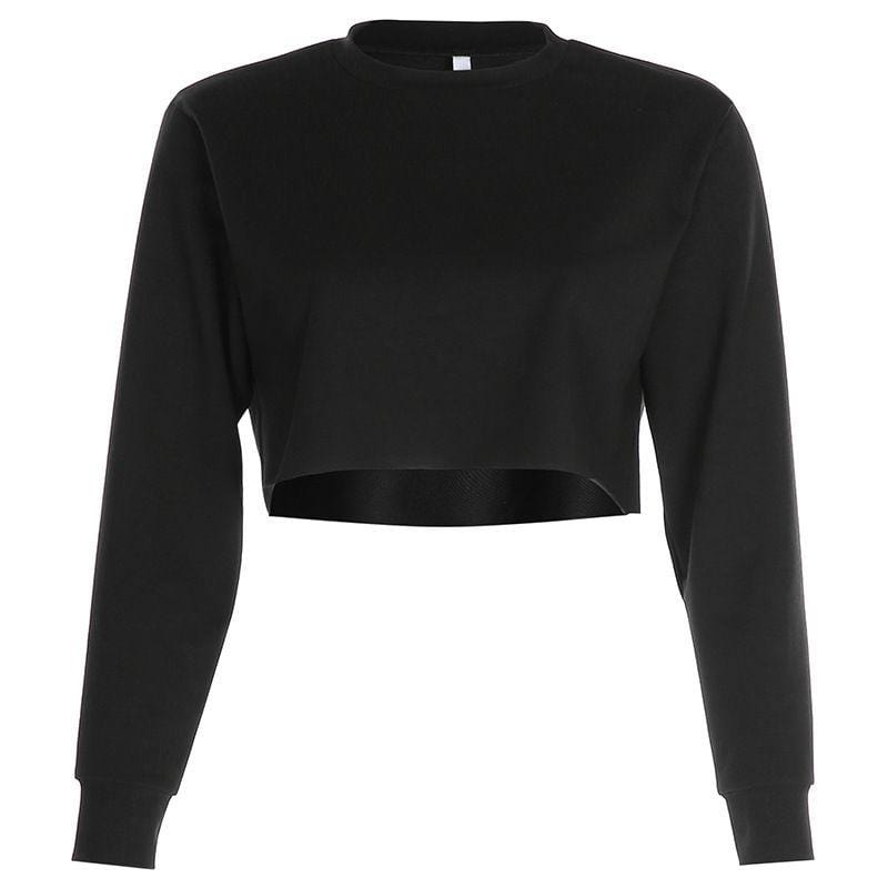 Women Fashion Long-sleeve Solid Color Casual Cropped Sweatshirt