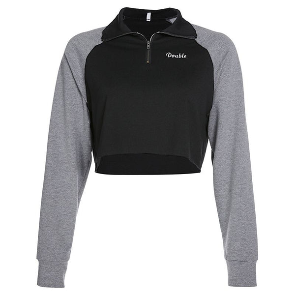 Casual Fashion Color Blocking Style Letter Print Cropped Sweatshirt