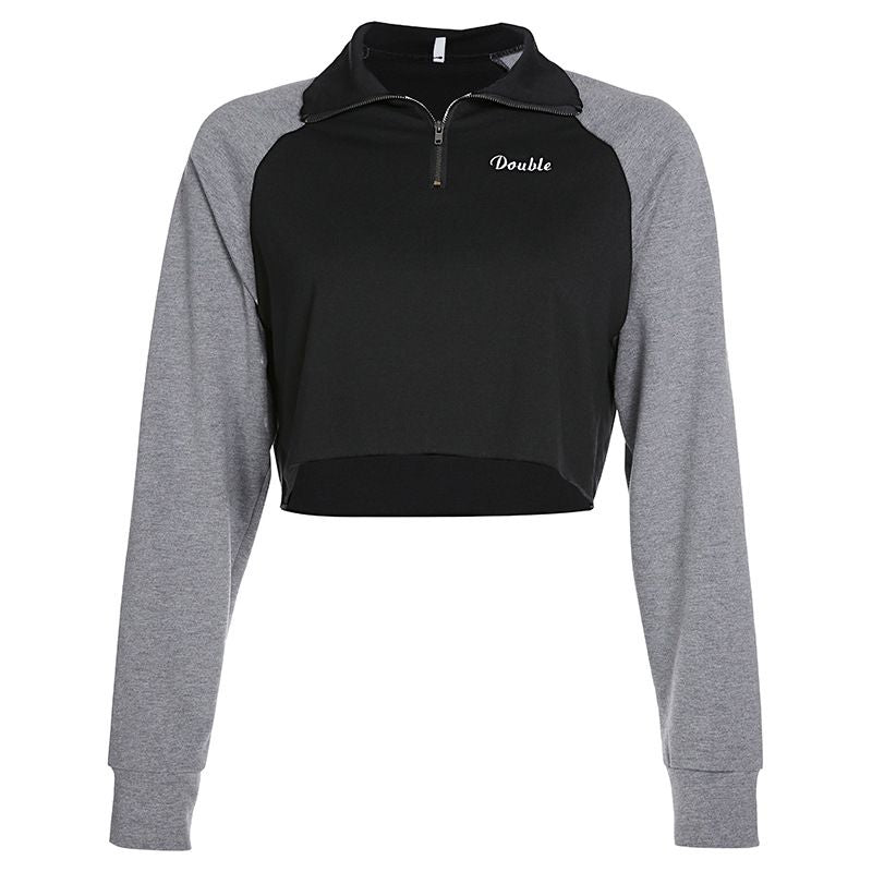 Casual Fashion Color Blocking Style Letter Print Cropped Sweatshirt