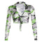 Women Fashion Lapel Deep V Neck Lace-up Camouflage Print Cropped Blouses