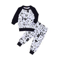 2 Pcs Set Boy Cotton Cute Animals Print Long Sleeves T-shirt And Pants